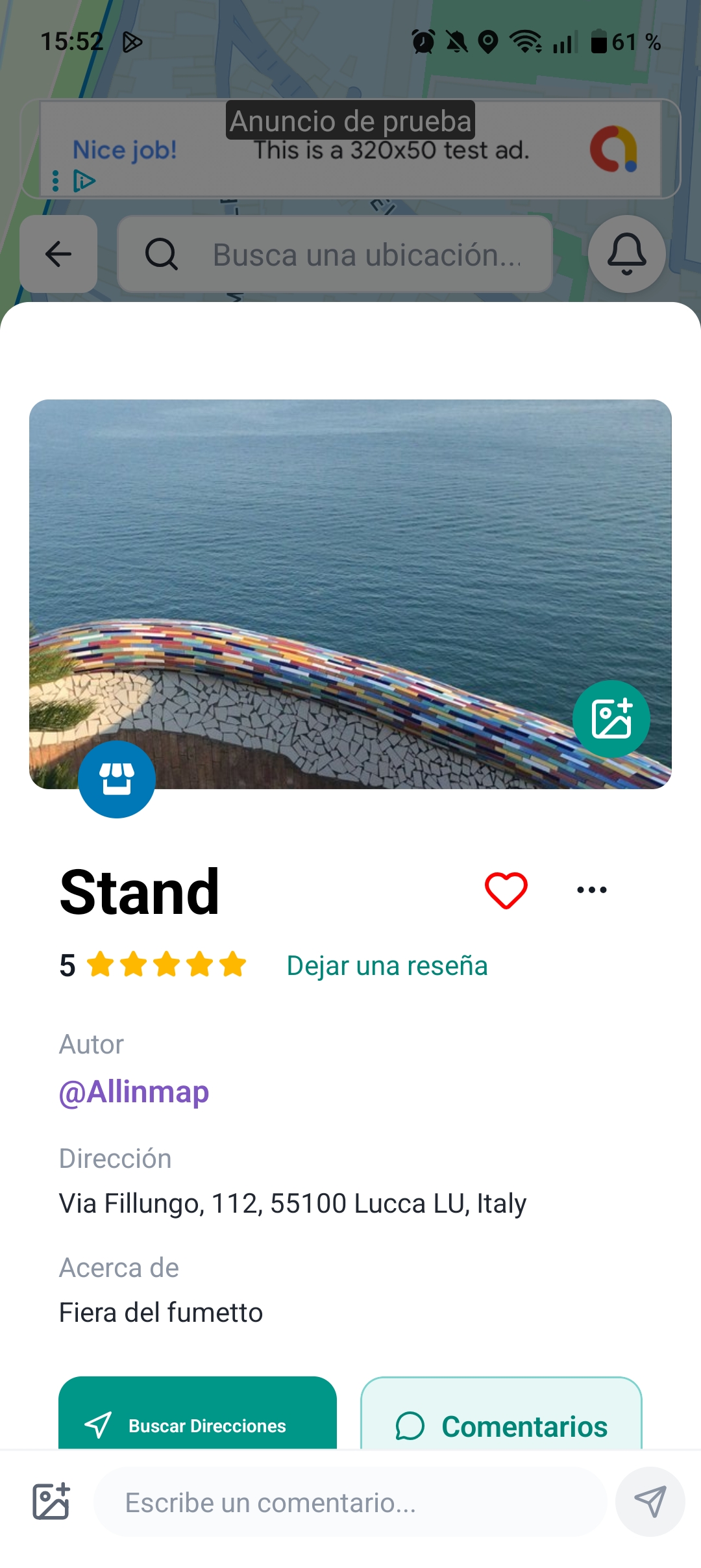 Dettagli di un marker su una mappa personalizzata in Allinmap